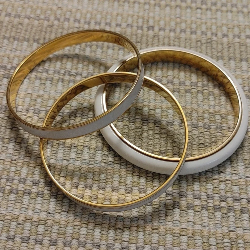 Vintage Set of Monet White & Gold Bangles